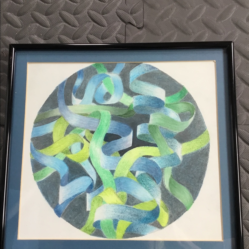 Original colored pencil art sphere or ribbons